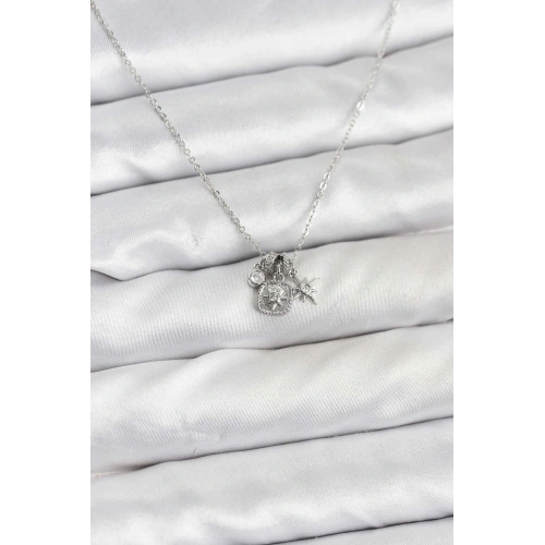 BFS Pirinç Gümüş Renk Minimal Charmlı Kadın Kolye