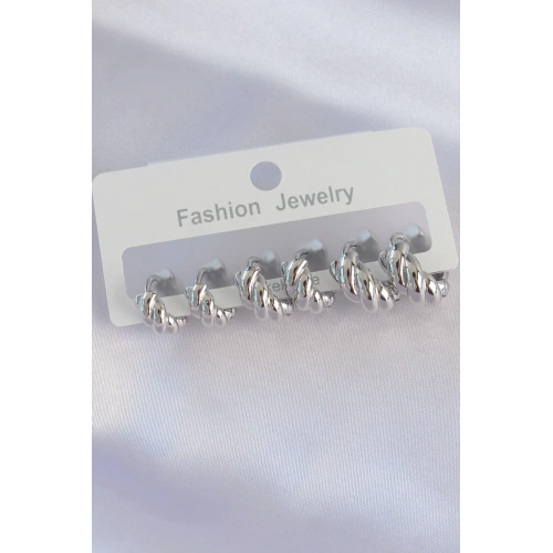 BFS Pirinç Gümüş Renk Minimal Tırtıklı Küpe Seti