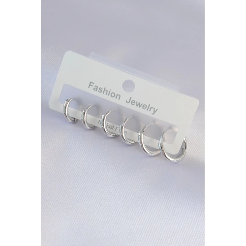 BFS Pirinç Gümüş Renk Oval Küpe Seti