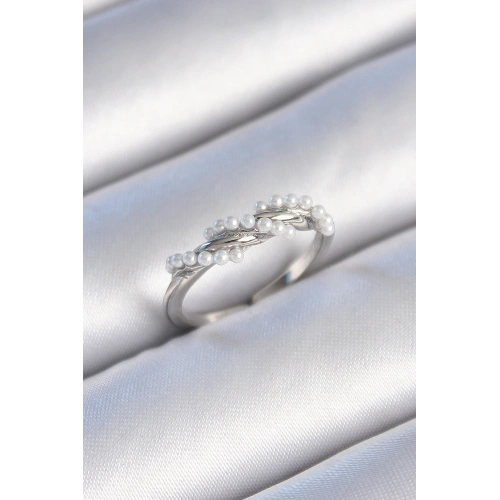 BFS Pirinç Gümüş Renk Sarmal İnci Model Kadın Yüzük