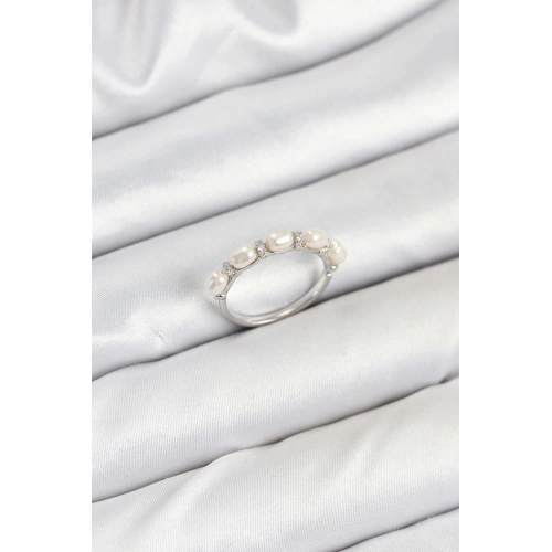 BFS Pirinç Gümüş Renk Sıralı İncili Kadın Yüzük