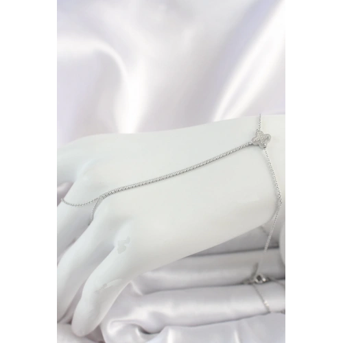 BFS Pirinç Gümüş Renk Su Yolu Zirkon Taşlı İşlemeli Yonca Model Kadın Şahmeran