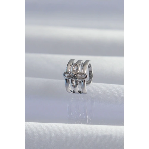 BFS Pirinç Gümüş Renk Yonca Earcuff Küpe