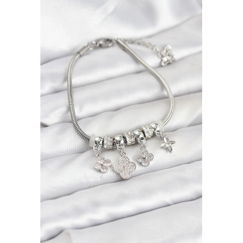 BFS Pirinç Gümüş Renk Yonca Model Kadın Bileklik