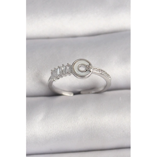 BFS Pirinç Gümüş Renk Zirkon Taşlı Ayarlanabilir Kadın Yüzük