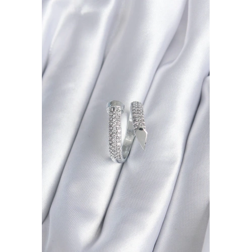 BFS Pirinç Gümüş Renk Zirkon Taşlı Çivi Model Kadın Yüzük