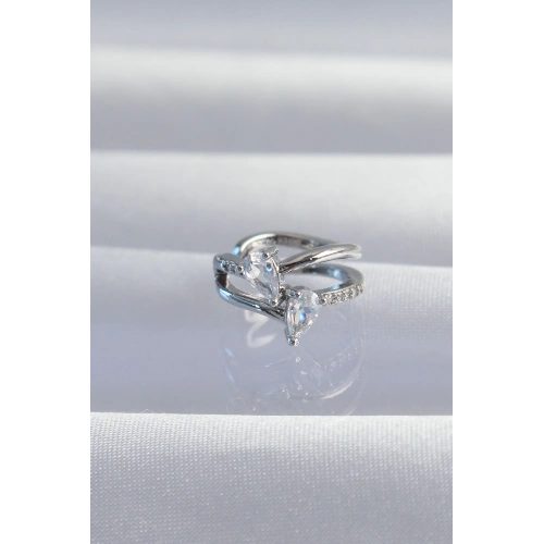 BFS Pirinç Gümüş Renk Zirkon Taşlı Damla Earcuff Küpe