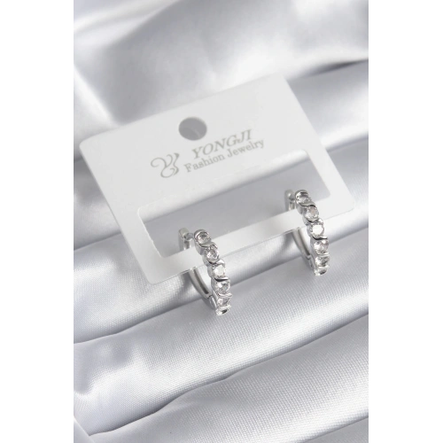 BFS Pirinç Gümüş Renk Zirkon Taşlı Halka Model Kadın Küpe