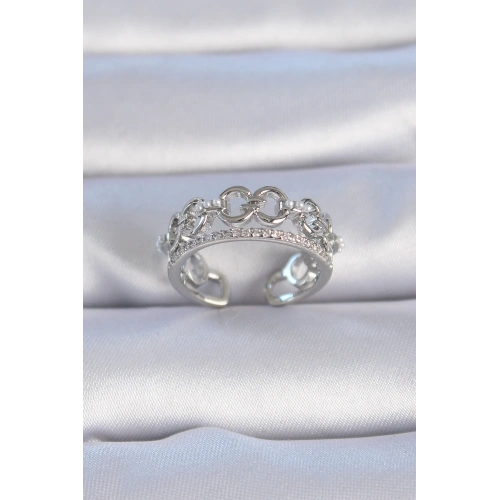 BFS Pirinç Gümüş Renk Zirkon Taşlı İnci Detay Kadın Yüzük