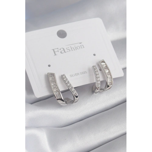 BFS Pirinç Gümüş Renk Zirkon Taşlı Kadın Küpe