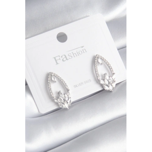 BFS Pirinç Gümüş Renk Zirkon Taşlı Kadın Küpe