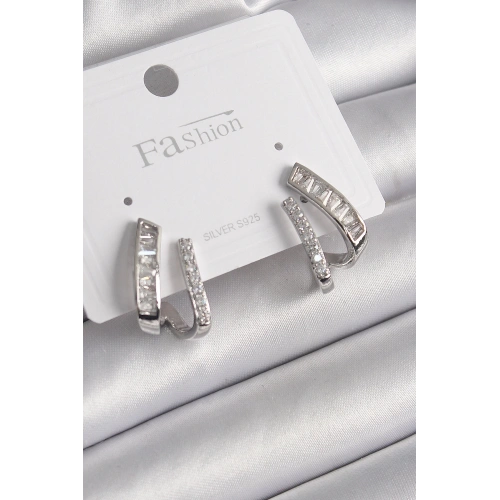 BFS Pirinç Gümüş Renk Zirkon Taşlı Kadın Küpe