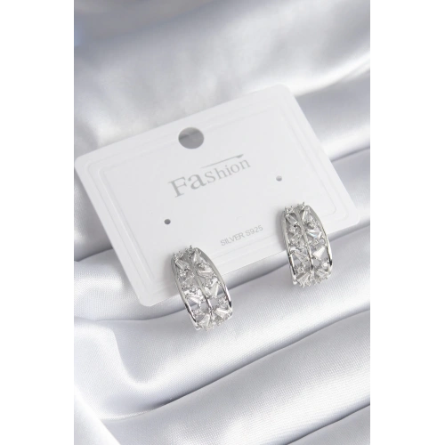 BFS Pirinç Gümüş Renk Zirkon Taşlı Kadın Küpe