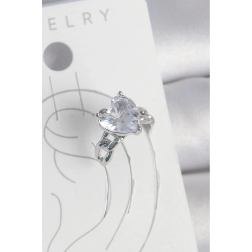 BFS Pirinç Gümüş Renk Zirkon Taşlı Kalp Model Kadın Kıkırdak Küpe