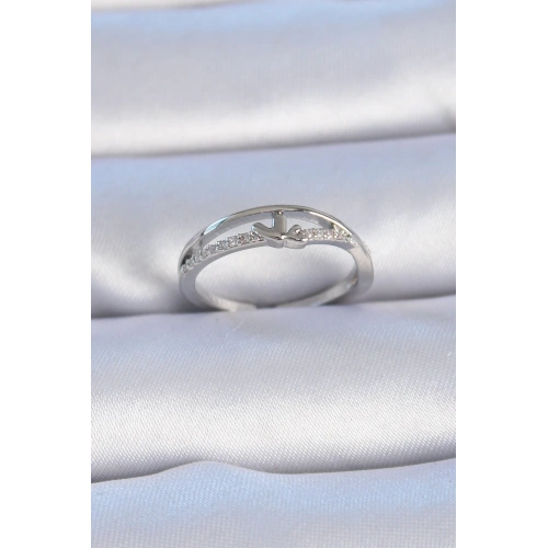 BFS Pirinç Gümüş Renk Zirkon Taşlı Kalp Model Kadın Yüzük