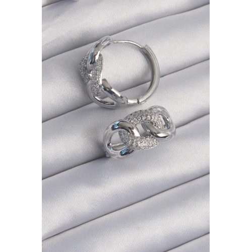 BFS Pirinç Gümüş Renk Zirkon Taşlı Samanyolu Küpe