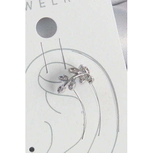 BFS Pirinç Gümüş Renk Zirkon Taşlı Yaprak Model Kıkırdak Kadın Küpe