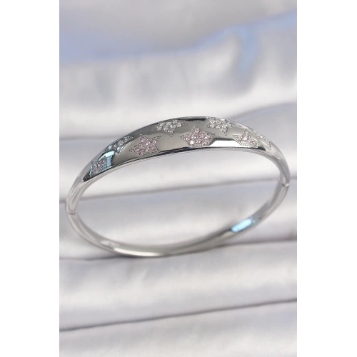 BFS Pirinç Gümüş Renk Zirkon Taşlı Yıldız İşlemeli Kadın Kelepçe