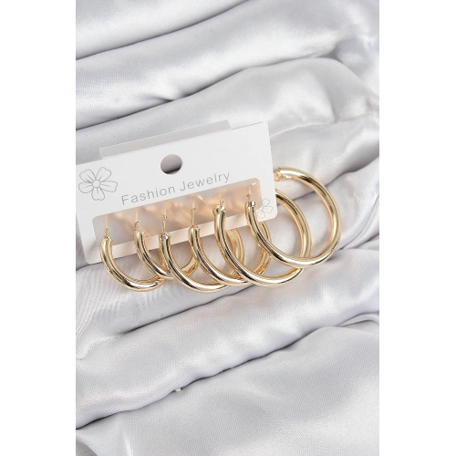 BFS Pirinç Halka Model Gold Renk Kadın Set Küpe