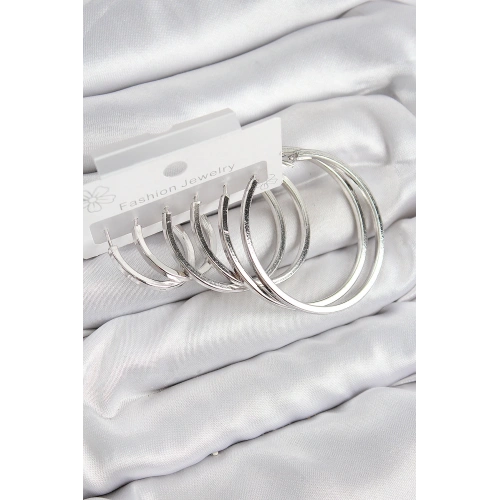 BFS Pirinç Halka Model Gümüş Renk Kadın Set Küpe