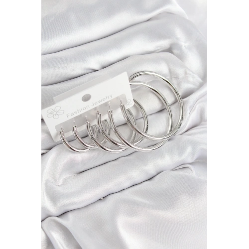 BFS Pirinç Halka Model Gümüş Renk Kadın Set Küpe