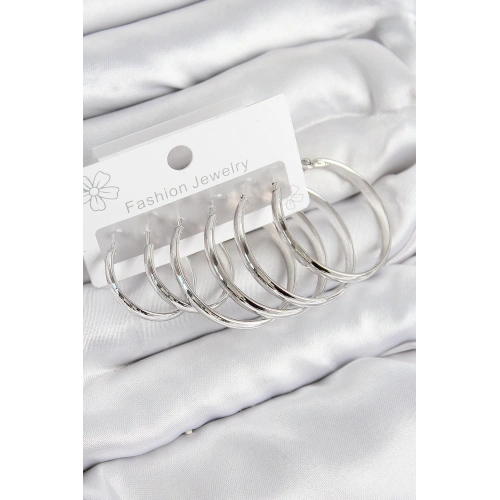 BFS Pirinç Halka Model Gümüş Renk Kadın Set Küpe