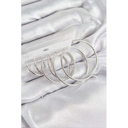 BFS Pirinç Halka Model Gümüş Renk Kadın Set Küpe