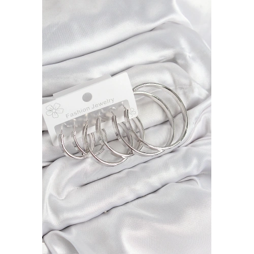 BFS Pirinç Halka Model Gümüş Renk Kadın Set Küpe