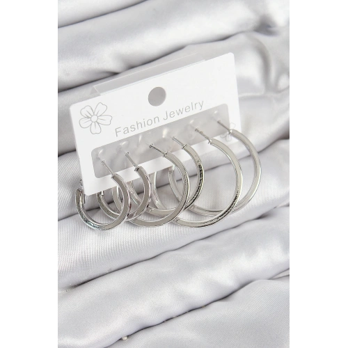 BFS Pirinç Halka Model Gümüş Renk Kadın Set Küpe