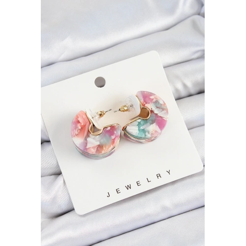 BFS Pirinç Mermer Desenli Vintage Yarım Halka Model Gold Renk Kadın Küpe