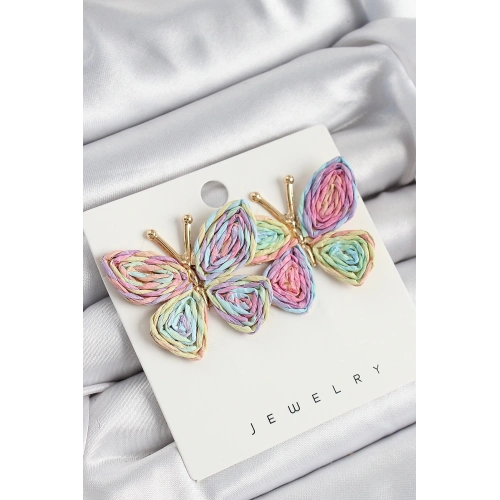 BFS Pirinç Rainbow Kelebek Model Gold Renk Kadın Hasır Küpe