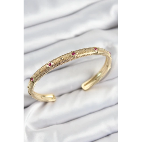 BFS Pirinç Renkli Zirkon Taşlı Vintage Model Gold Renk Kadın Kelepçe