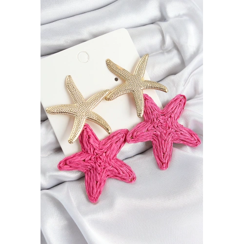 BFS Pirinç Sallantılı Pembe Deniz Yıldızı Model Gold Renk Hasır Küpe