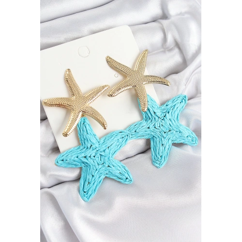 BFS Pirinç Sallantılı Turkuaz Deniz Yıldızı Model Gold Renk Hasır Küpe