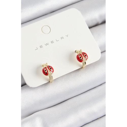 BFS Pirinç Uğur Böceği Model Gold Renk Çocuk Küpe