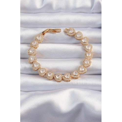 BFS Pirinç Vip Seri Gold Renk Zirkon Taşlı Kalp Model Bileklik