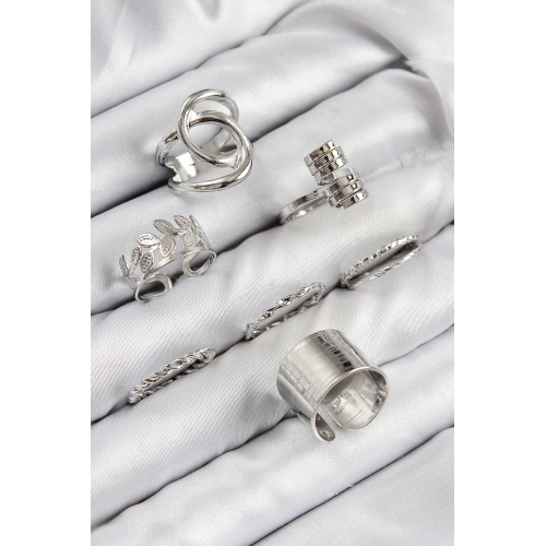 BFS Pirinç Yaprak Model Gümüş Renk Kadın Yüzük Kombin Set