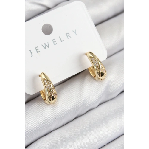 BFS Pirinç Zirkon Taş Desenli Model Gold Renk Kadın Küpe