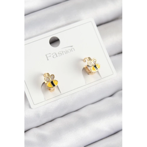 BFS Pirinç Zirkon Taşlı Arı Model Gold Renk Çocuk Küpe