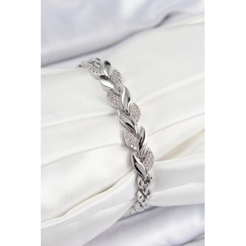 BFS Pirinç Zirkon Taşlı Balık Kuyruğu Model Gümüş Renk Kadın Bileklik