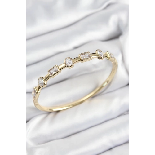 BFS Pirinç Zirkon Taşlı Geometrik Model Model Gold Renk Kadın Kelepçe