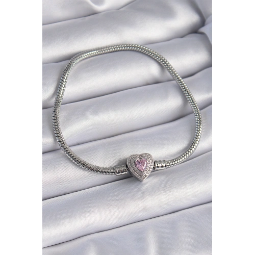 BFS Pirinç Zirkon Taşlı Kalp Figür Charm Model Kadın Bileklik