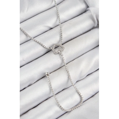 BFS Pirinç Zirkon Taşlı Kalp Model Gümüş Renk  Y Kolye