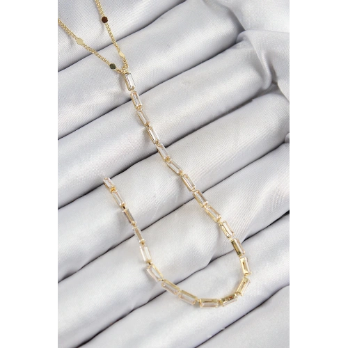 BFS Pirinç Zirkon Taşlı Model Gold Renk Y Kolye