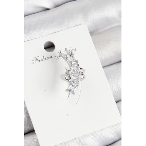 BFS Pirinç Zirkon Taşlı Model Gümüş Renk Sağ Kıkırdak Küpe