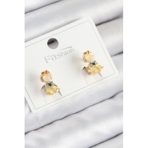 BFS Pirinç Zirkon Taşlı Pamuk Prenses Model Gold Renk Çocuk Küpe