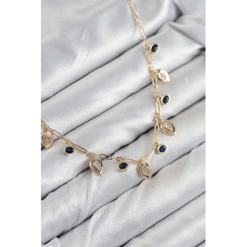 BFS Pirinç Zirkon Taşlı Sallantılı Damla Model Gold Renk Kadın Kolye