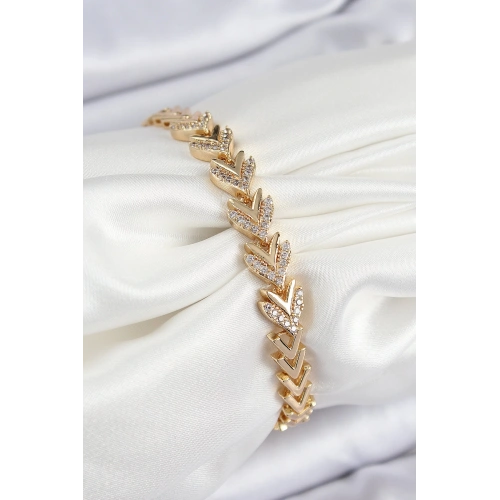 BFS Pirinç Zirkon Taşlı Sıralı Ok Model Gold Renk Kadın Bileklik