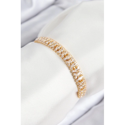 BFS Pirinç Zirkon Taşlı Tennıs Model Gold Renk Asansörlü Kadın Bileklik