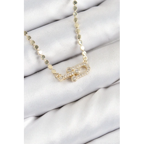 BFS Pirinç Zirkon Taşlı Tifany Model Ezme Zincir Gold Renk Kadın Kolye